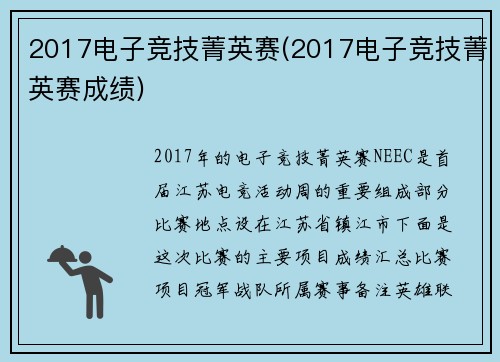 2017电子竞技菁英赛(2017电子竞技菁英赛成绩)